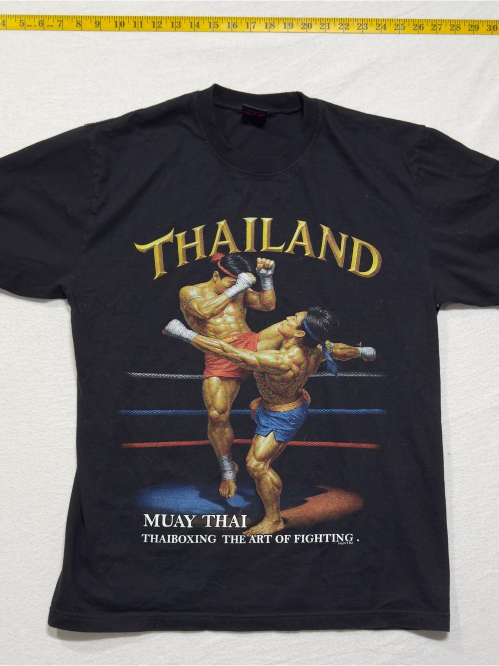 1990s vintage Thailand Muay Thai Graphic T-Shirt - Black